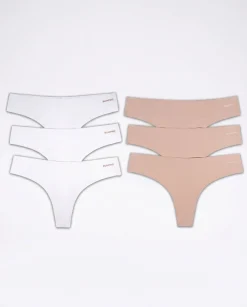 No Show Thong White/Sand 6-PACK