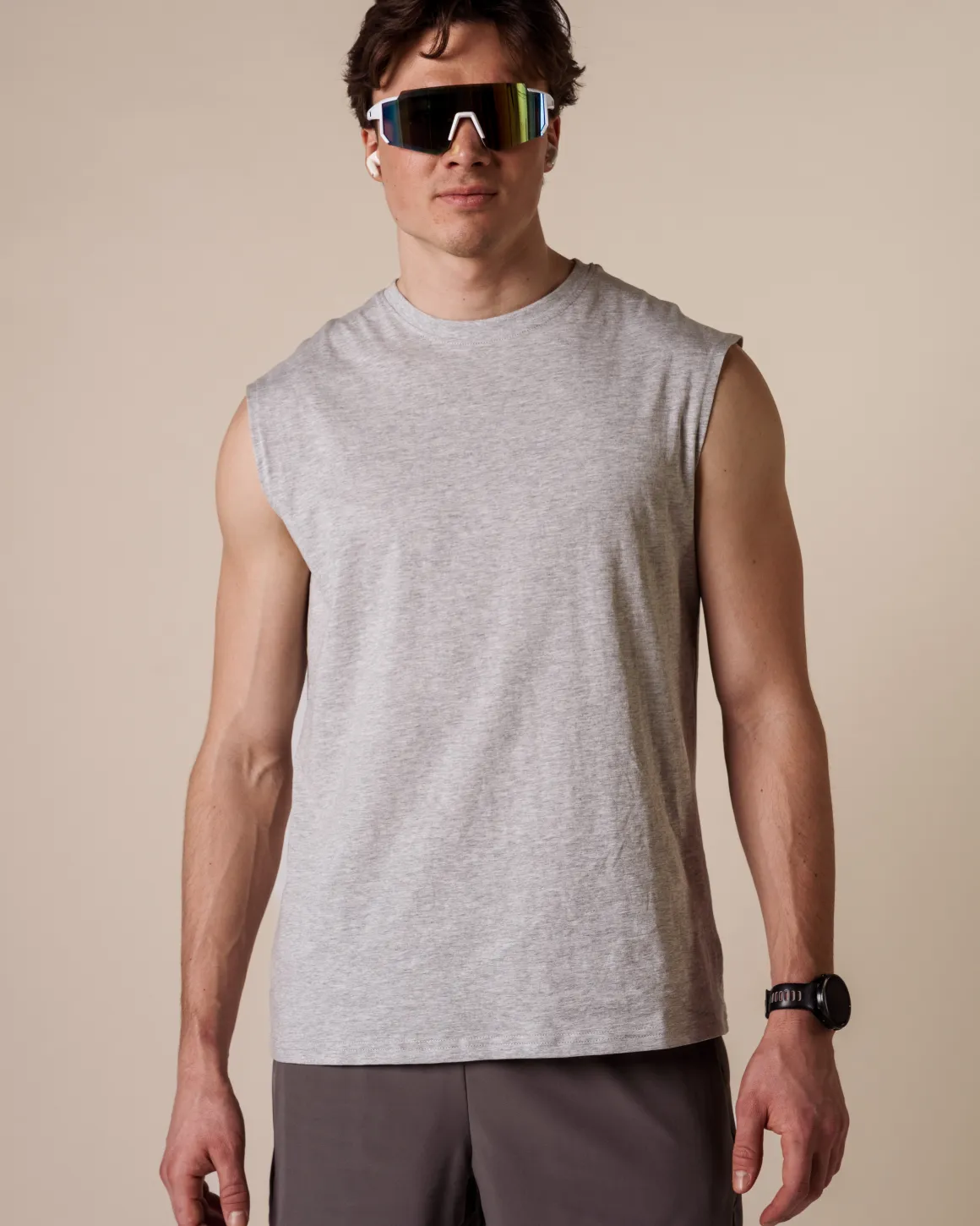 Oversized Cotton Tank M Grey Marl