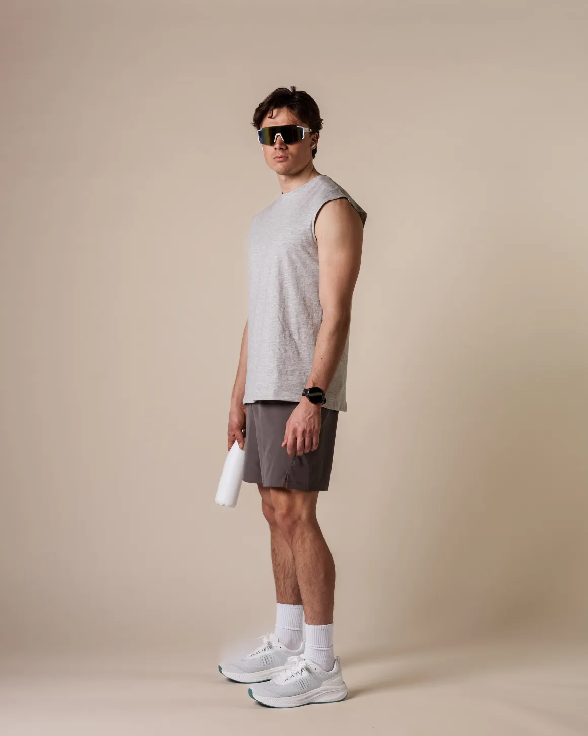 Oversized Cotton Tank M Grey Marl