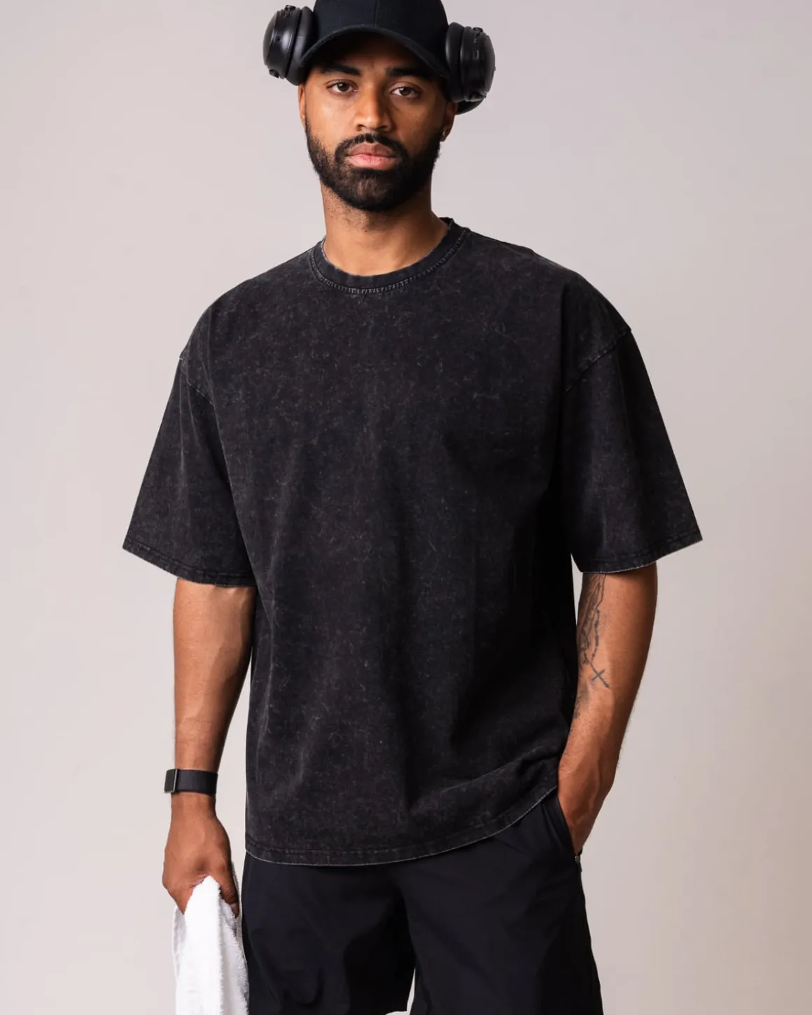 Oversized Cotton T-Shirt M Black Washed