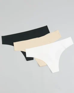 3-pack Invisible Thong Black/White/Sand