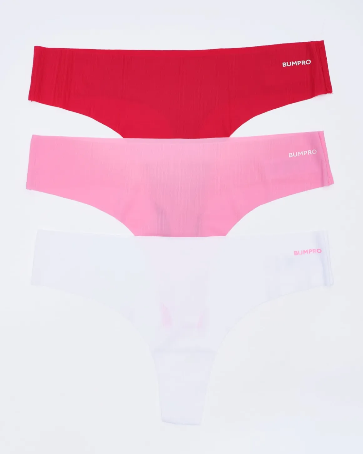 3-pack No Show Thong Rib Pink/Red/White