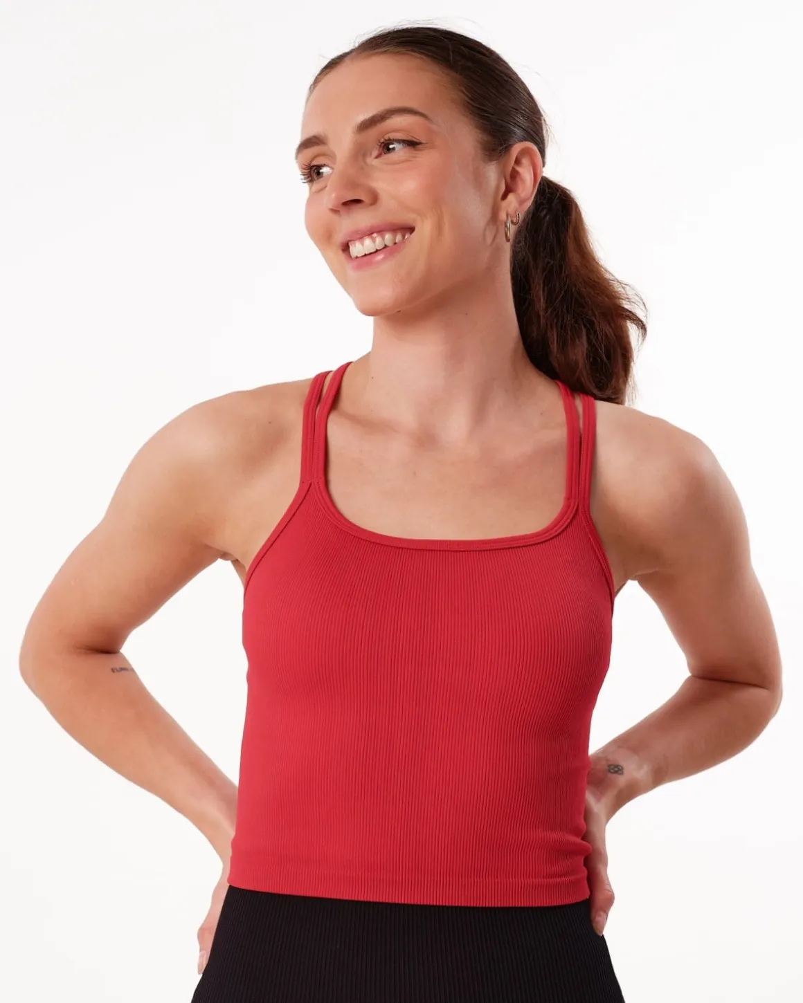 Perfect Rib Crop Top + Scrunchie Shorts Red Salsa SET