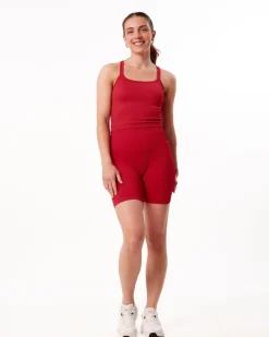 Perfect Rib Crop Top + Scrunchie Shorts Red Salsa SET