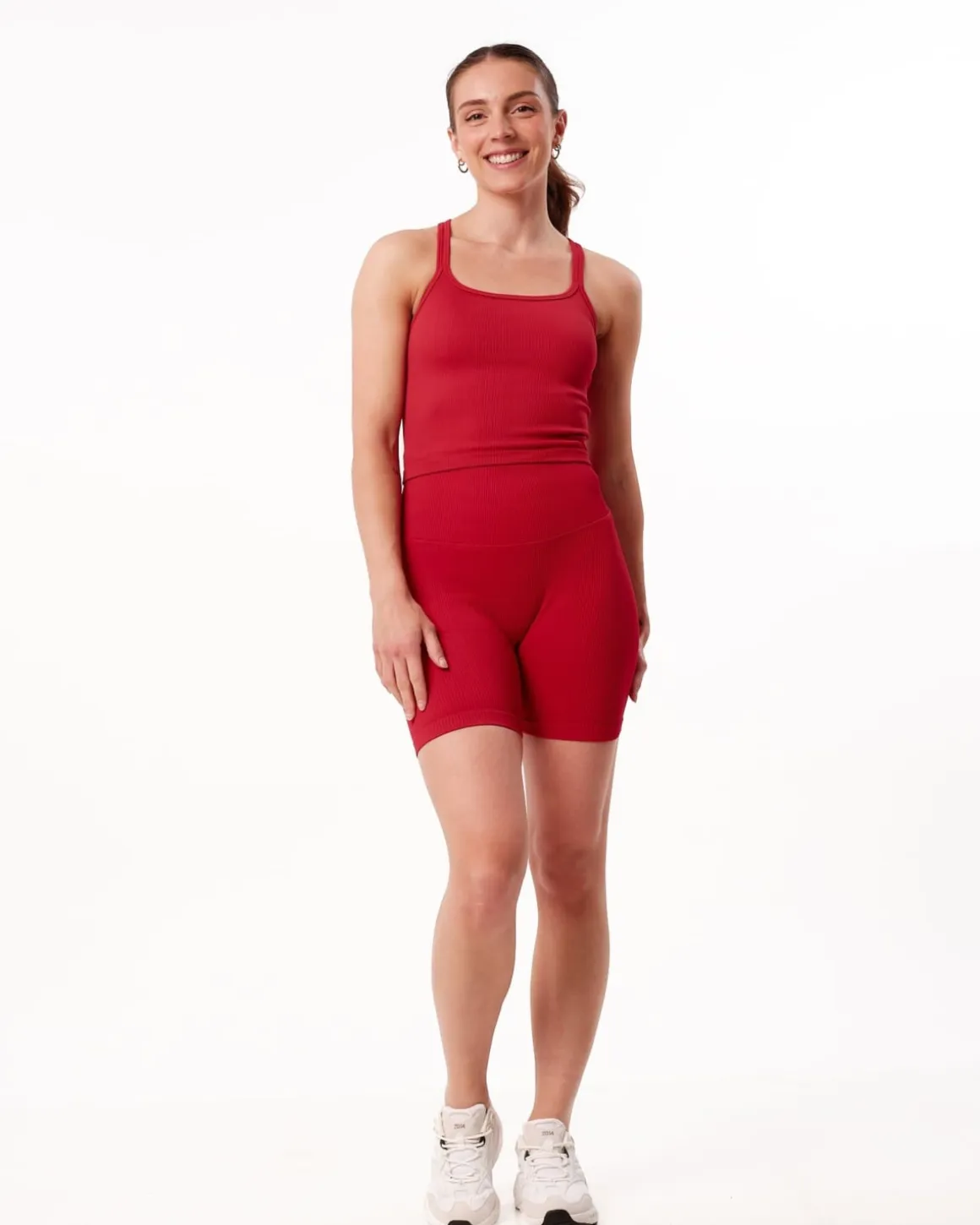 Perfect Rib Crop Top + Scrunchie Shorts Red Salsa SET