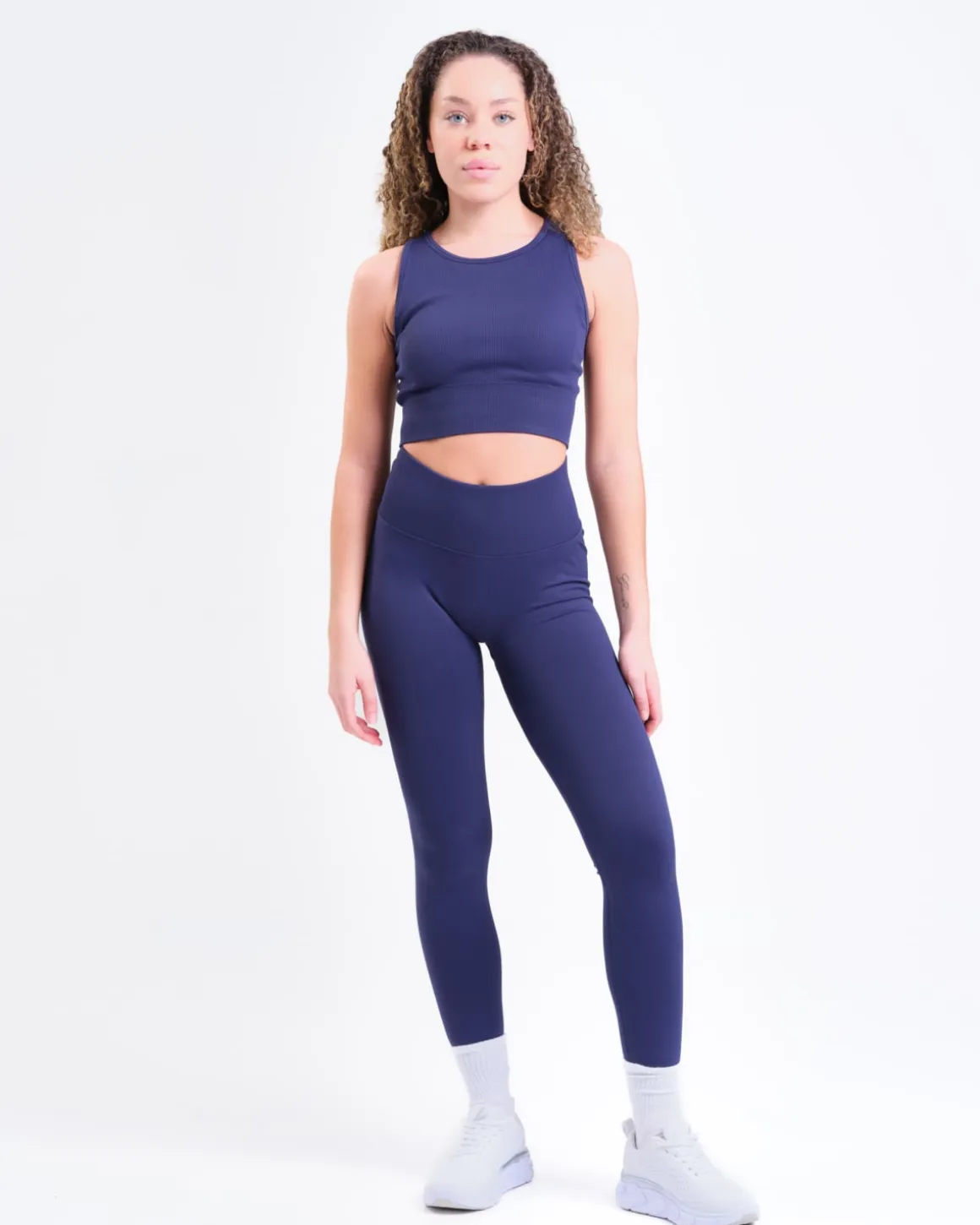 Perfect Rib Racer Tank + Contour Seamless Tights Blue SET