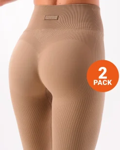 Perfect Wide Rib Scrunch Tights Beige Dune 2-PACK