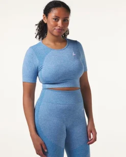 Phase Seamless Crop Tee + Shorts Blue Breeze SET
