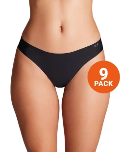 Pure Stretch No Show Thong Black 9-PACK