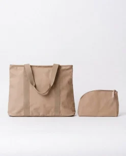 PU Tote Bag + Toiletery Bag Beige