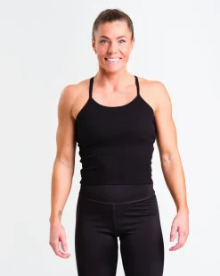Ribbed Crop Singlet + Mid Rise Tights W Black SET