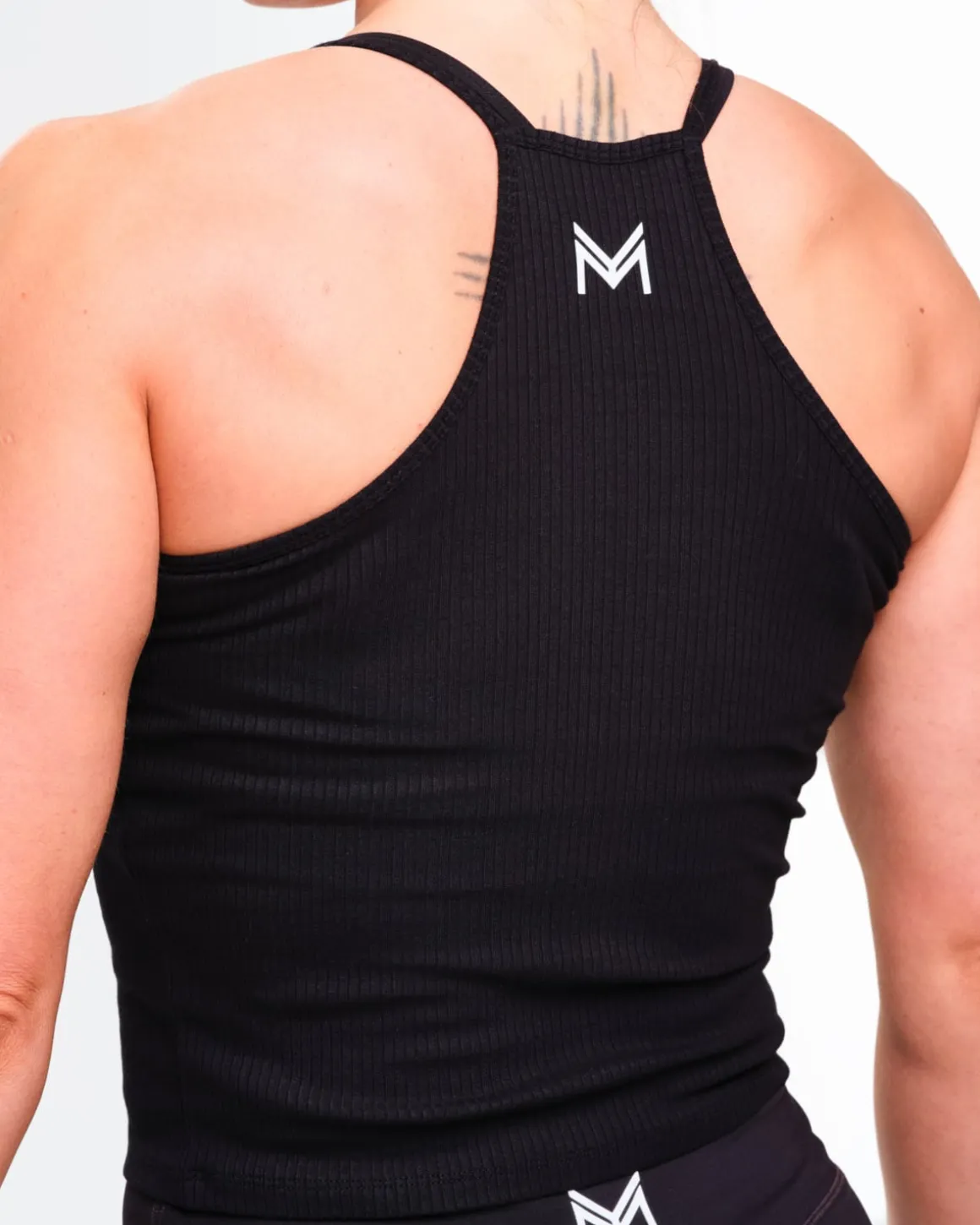 Ribbed Crop Singlet + Mid Rise Tights W Black SET