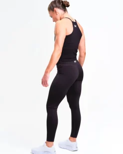 Ribbed Crop Singlet + Mid Rise Tights W Black SET