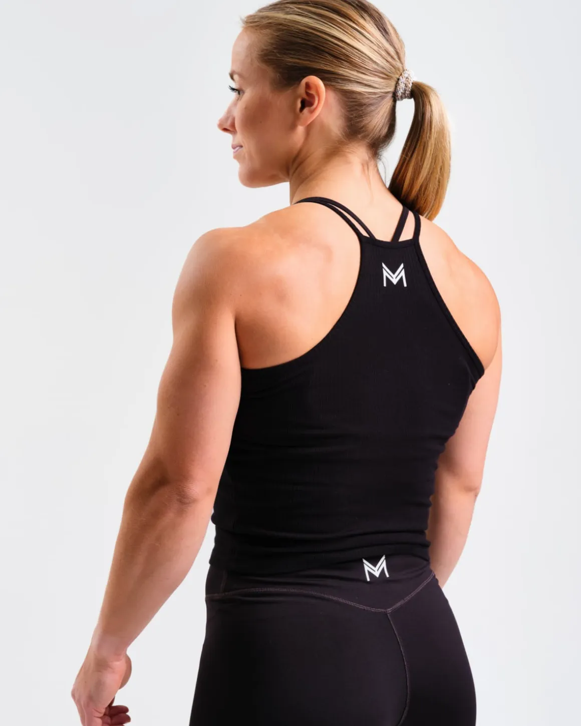 Ribbed Crop Singlet + Mid Rise Tights W Black SET