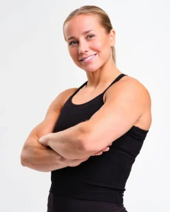 Ribbed Crop Singlet + Mid Rise Tights W Black SET