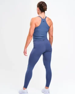 Ribbed Crop Singlet + Mid Rise Tights W Stone Blue SET
