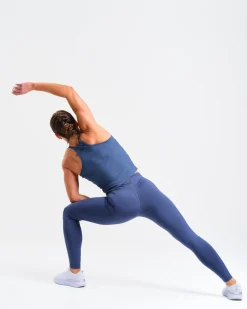 Ribbed Crop Singlet + Mid Rise Tights W Stone Blue SET