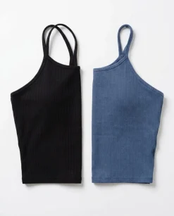 Ribbed Crop Singlet W Black+Blue 2-PACK