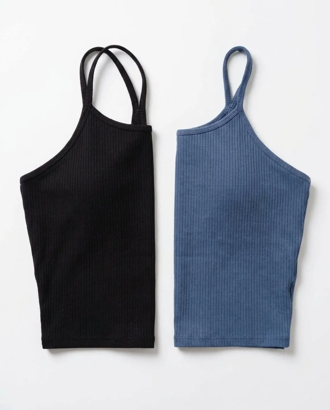 Ribbed Crop Singlet W Black+Blue 2-PACK