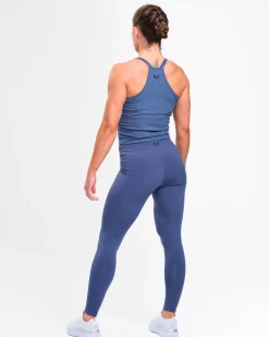 Ribbed Crop Singlet W Black+Blue 2-PACK