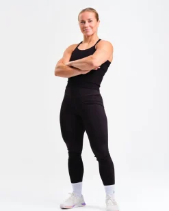 Ribbed Crop Singlet W Black+Blue 2-PACK