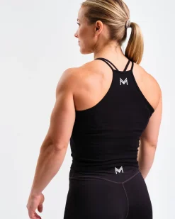 Ribbed Crop Singlet W Black+Blue 2-PACK