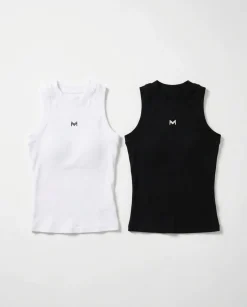 Ribbed Tank Top W White+Black 2-PACK