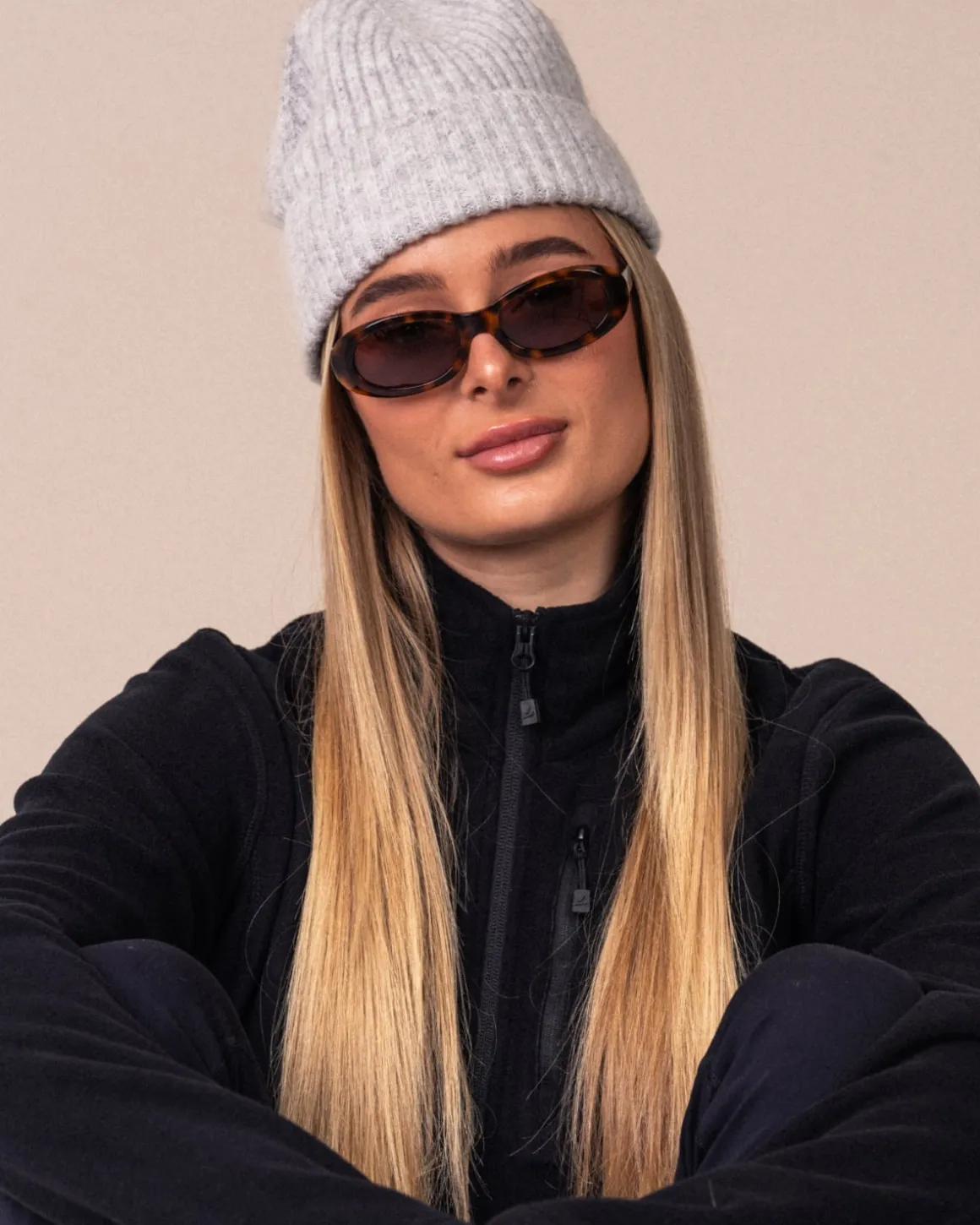 Rib Knitted Beanie Grey Marl – One Size