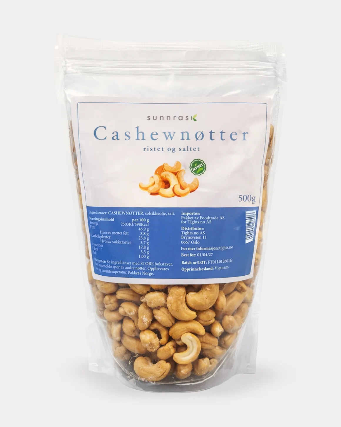 Salte/Ristede Cashewnøtter 2x500g