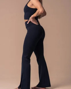Second-Skin Slit Flare Pants Black