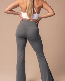 Second-Skin Slit Flare Pants Green Basil