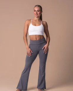 Second-Skin Slit Flare Pants Grey Sky