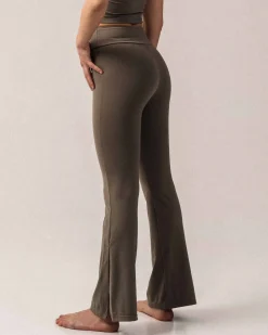 Second-Skin Slit Flare Pants Green Smokey