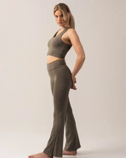 Second-Skin Slit Flare Pants Green Smokey