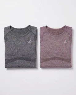 Solar Seamless Cropped LS Grey + Red 2-PACK