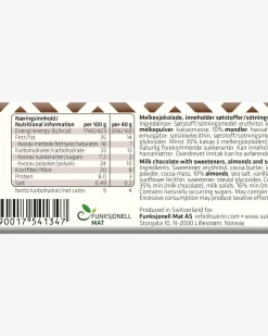 Sukrin Melkesjokolade Mandler og Havsalt 40g
