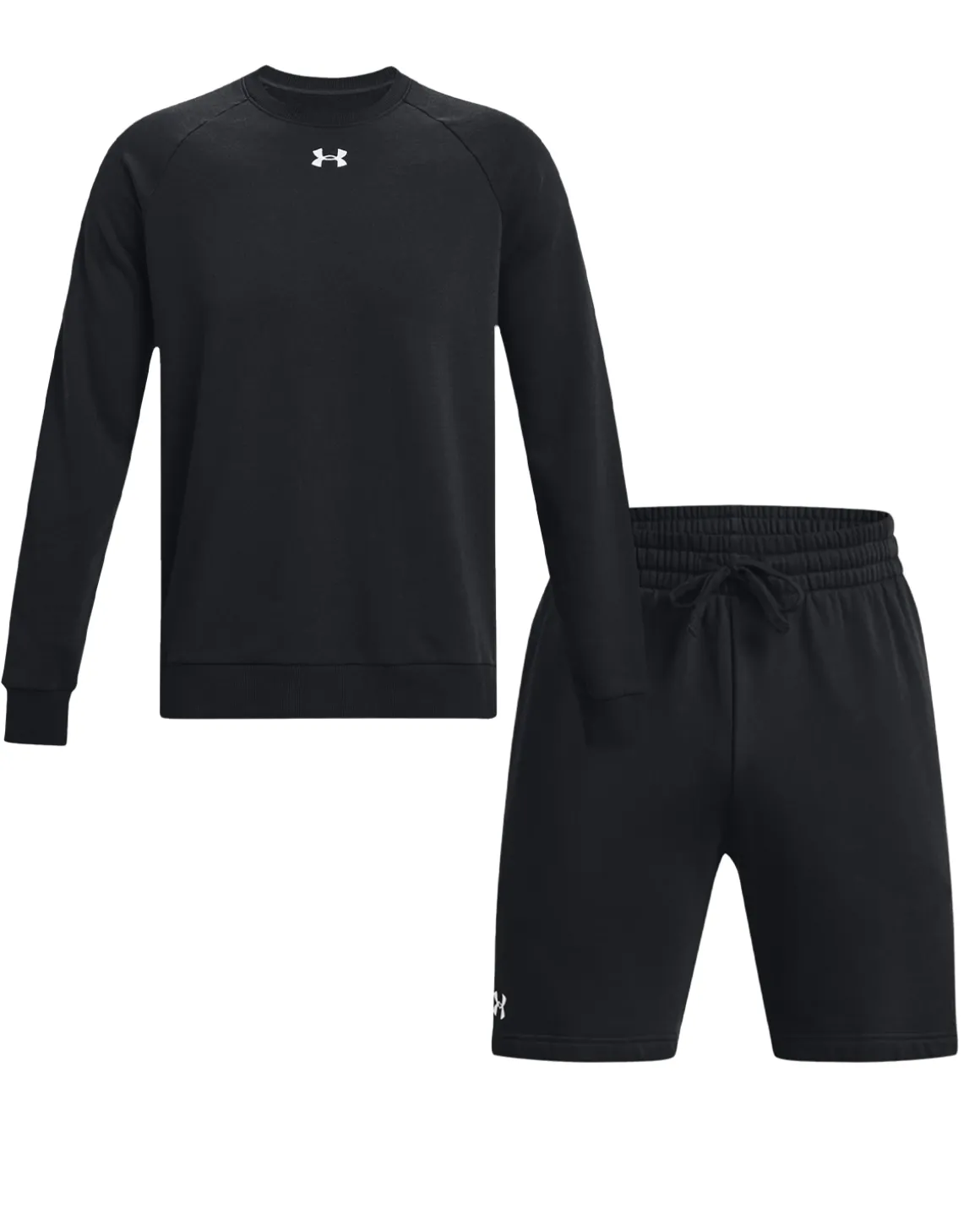 UA Rival Fleece Crew + Shorts Black SET