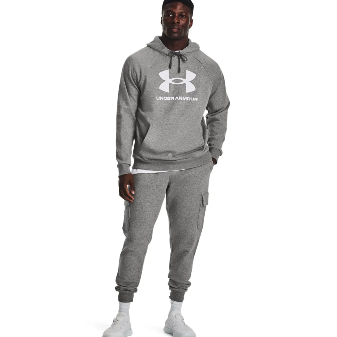 UA Rival Fleece Logo Hoodie Castlerock Light Heather