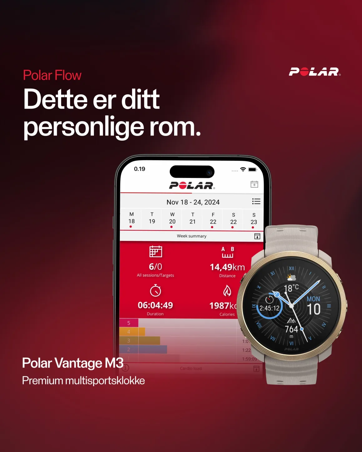 Vantage Treningsklokke M3 Greige/Gull S-L