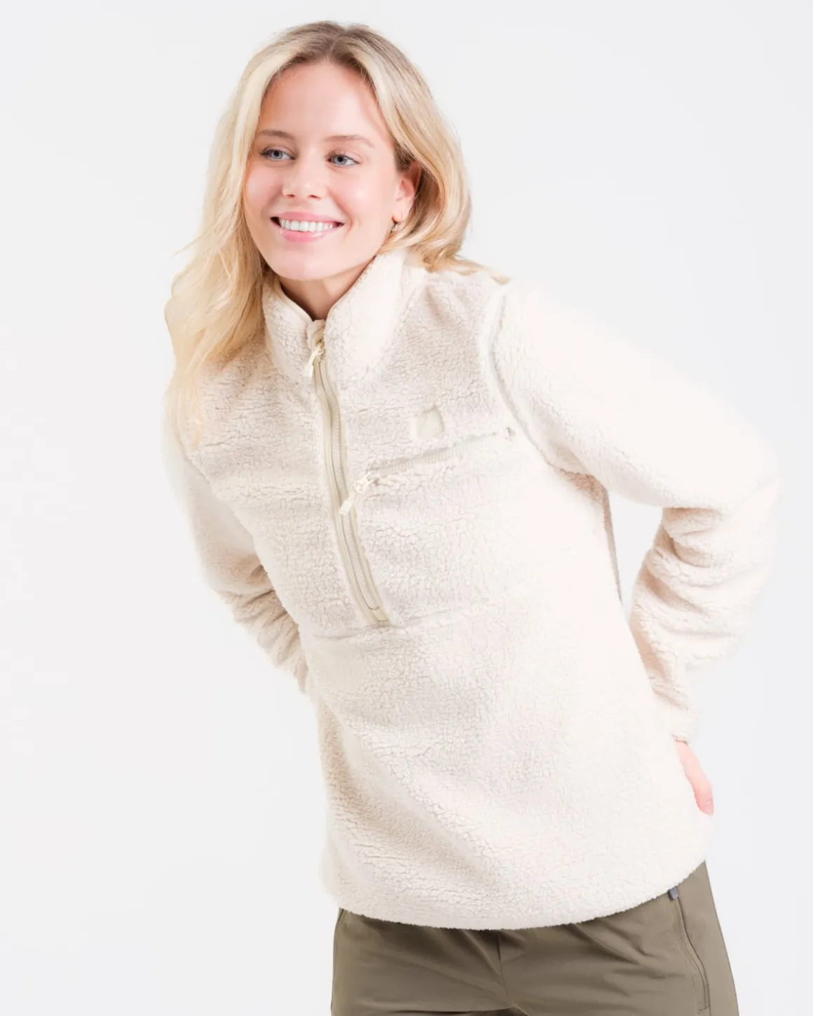Versatile 1/2 Zip Pile Sweater Off White